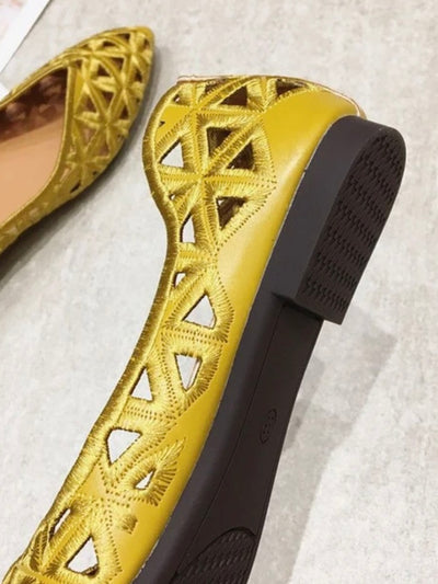 Yellow slip on pointed flats shoes