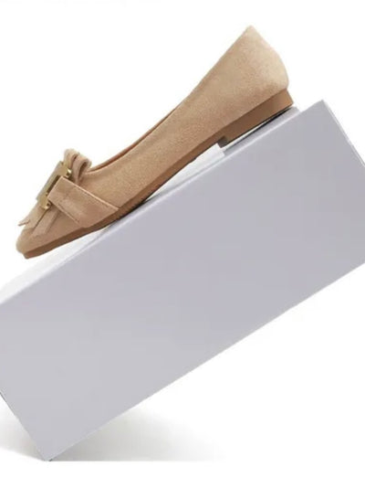 Beige gold chain slip on flats loafers shoes