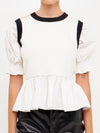 White and black puff sleeves ruffle top