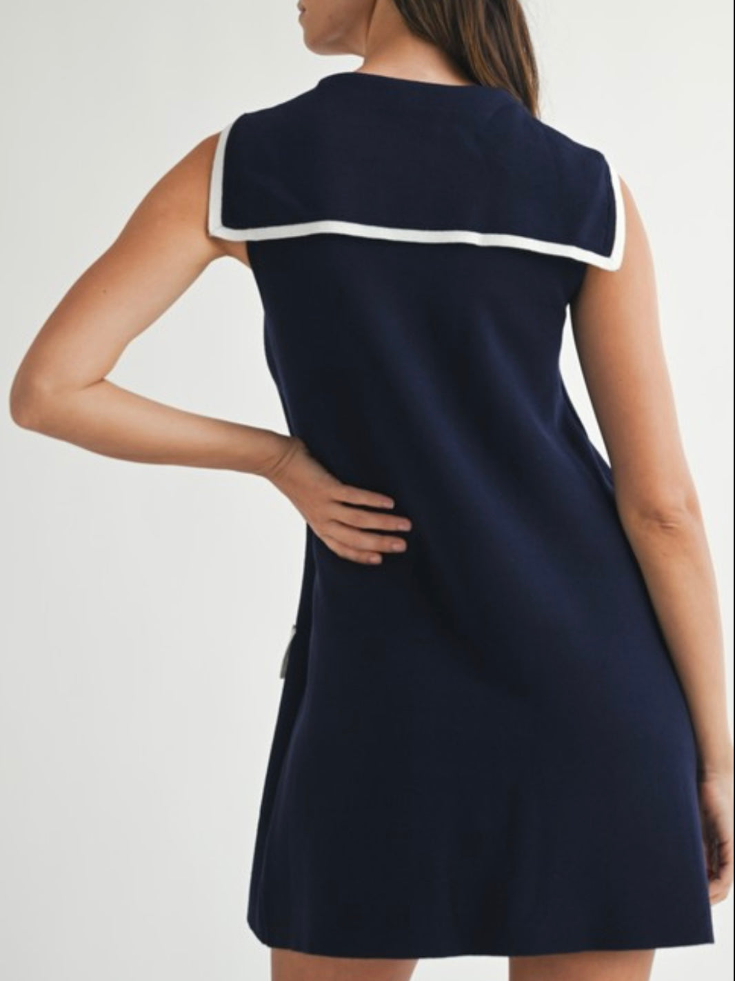 Navy blue short sleeves mini dress