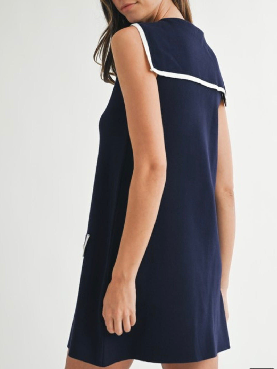 Navy blue short sleeves mini dress
