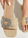 Natural straw and shine stones slides flats sandals