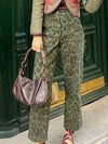 Olive green and red embroidered details pants
