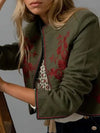 Olive green and red embroidered details jacket
