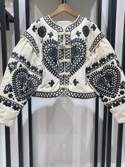 Black and white embroidered details bomber jacket