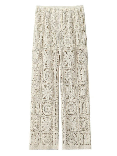 Off white knitted crochet sweater and pants set