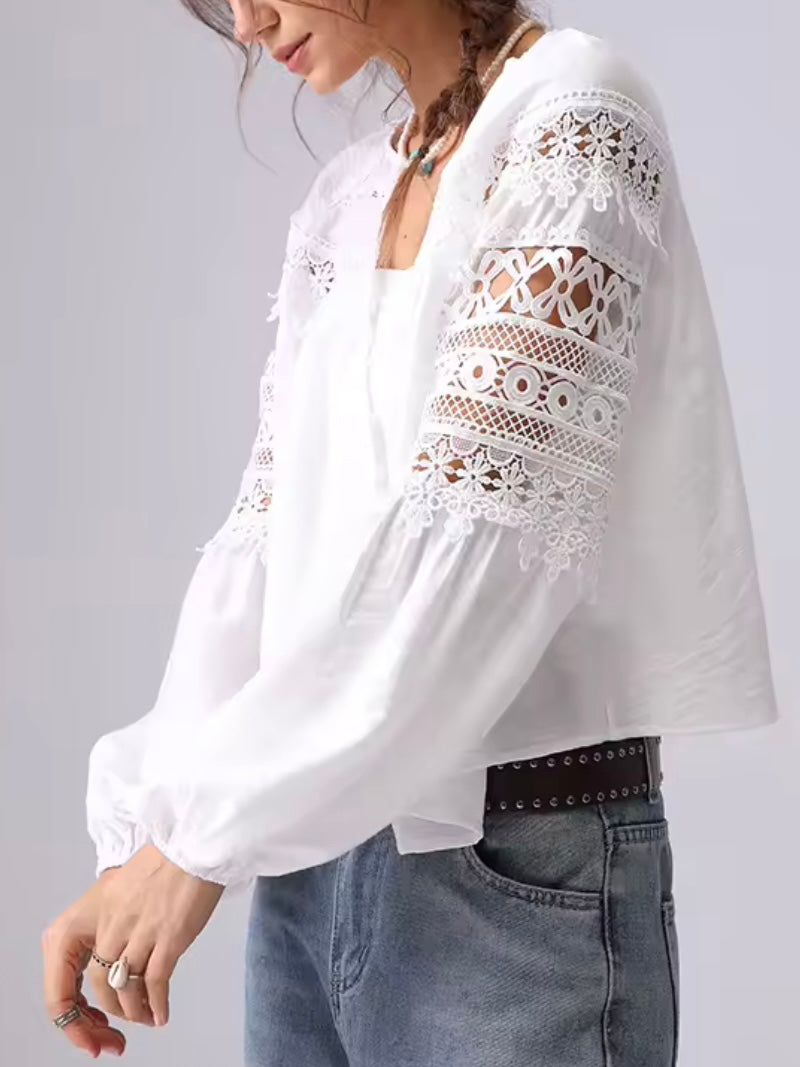 White lace cutout shirt