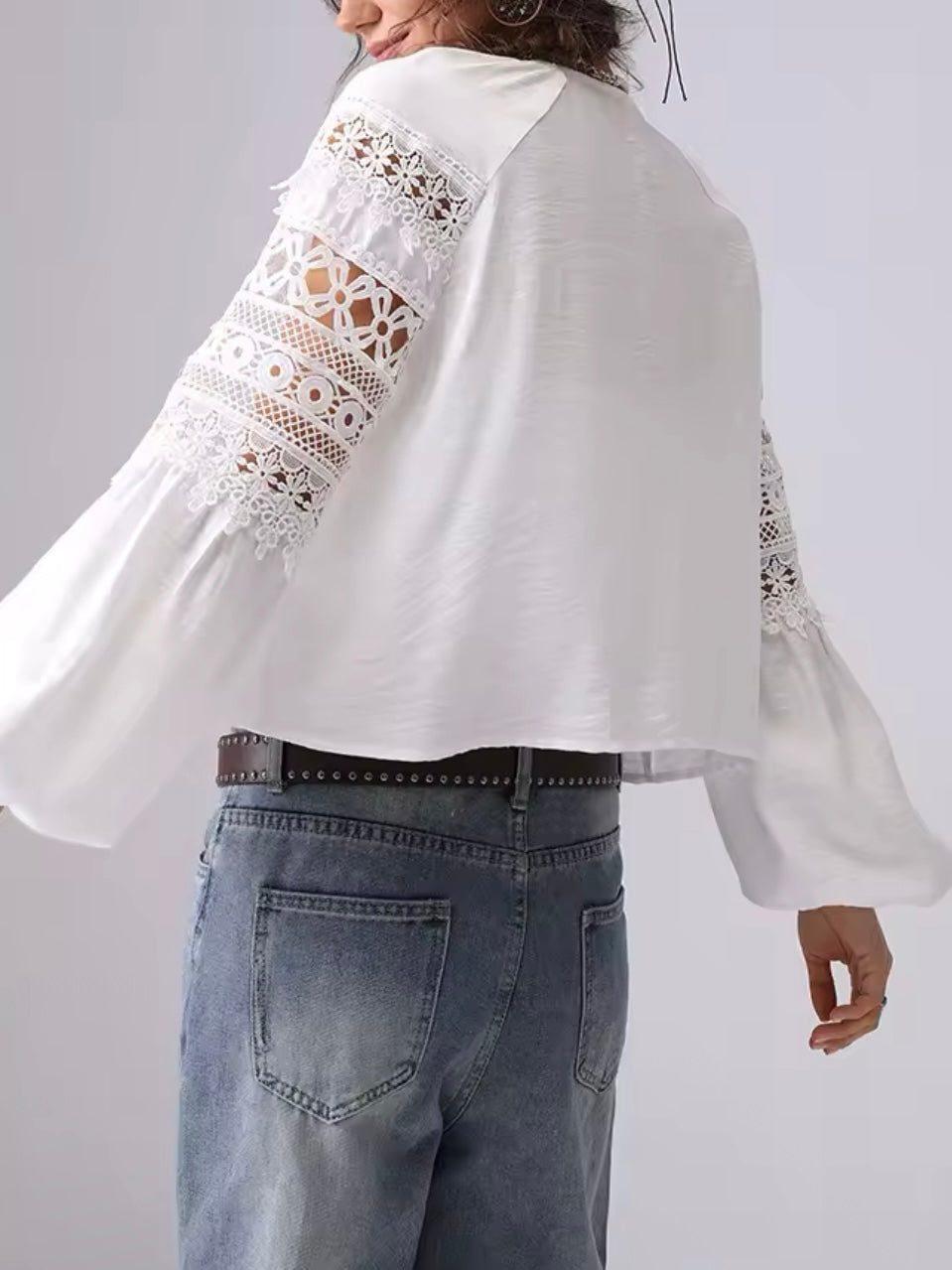 White lace cutout shirt