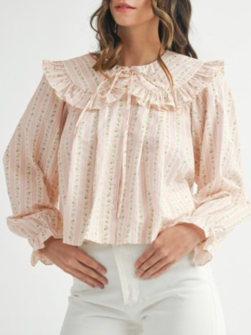 Beige ruffled details shirt