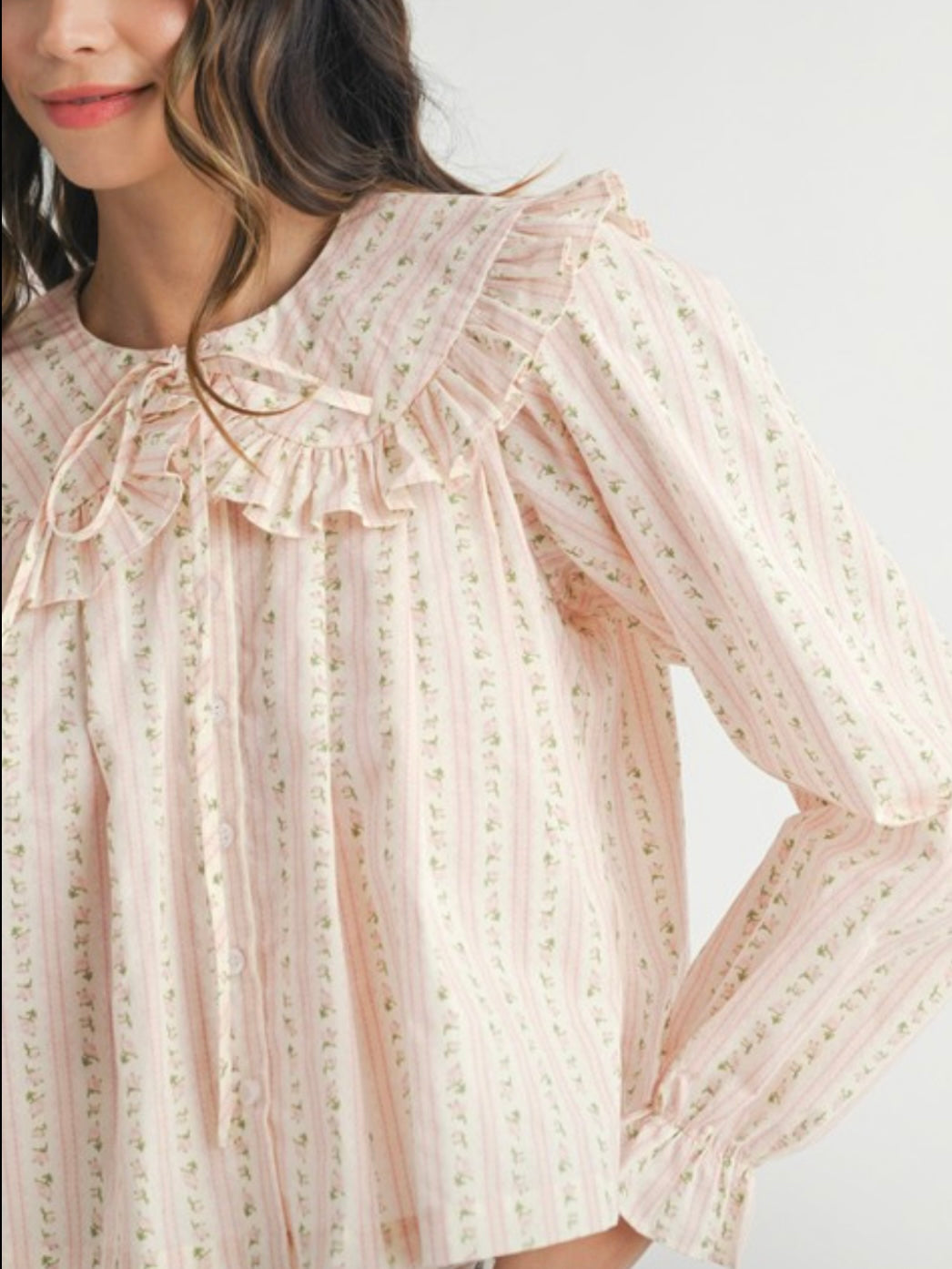 Beige ruffled details shirt