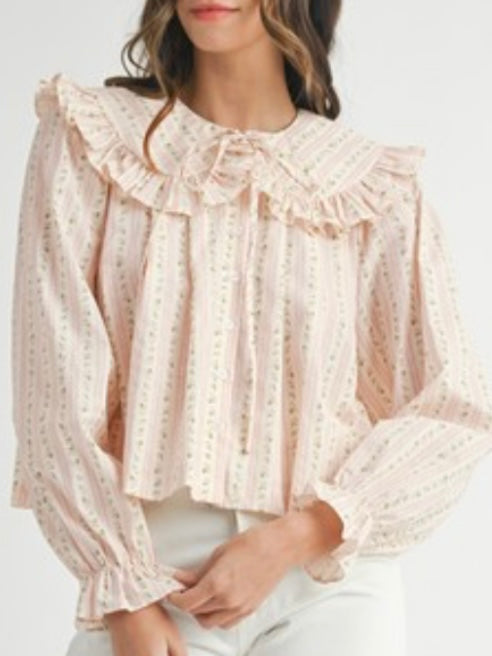 Beige ruffled details shirt