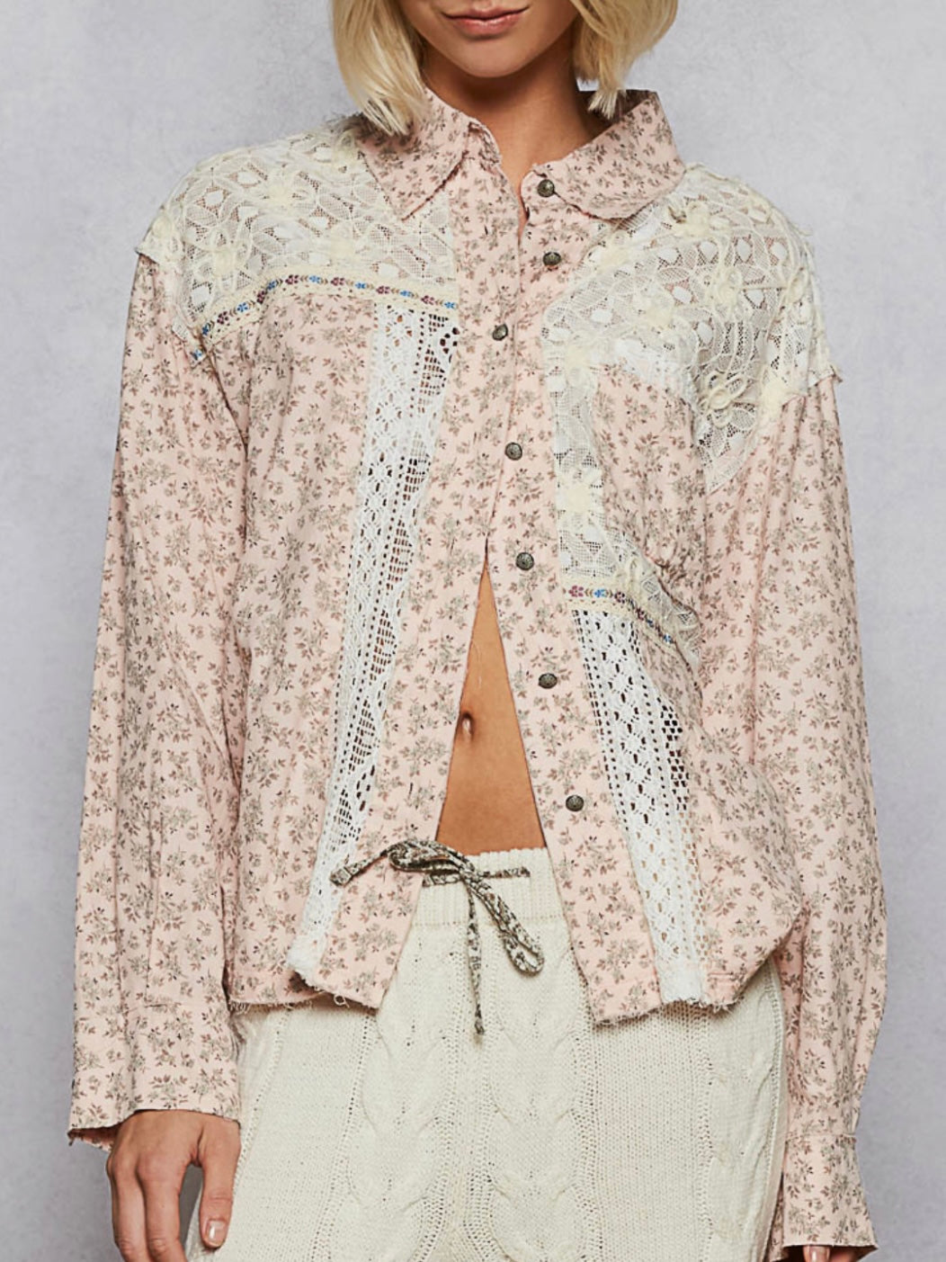 Pink and beige floral mix fabrics shirt