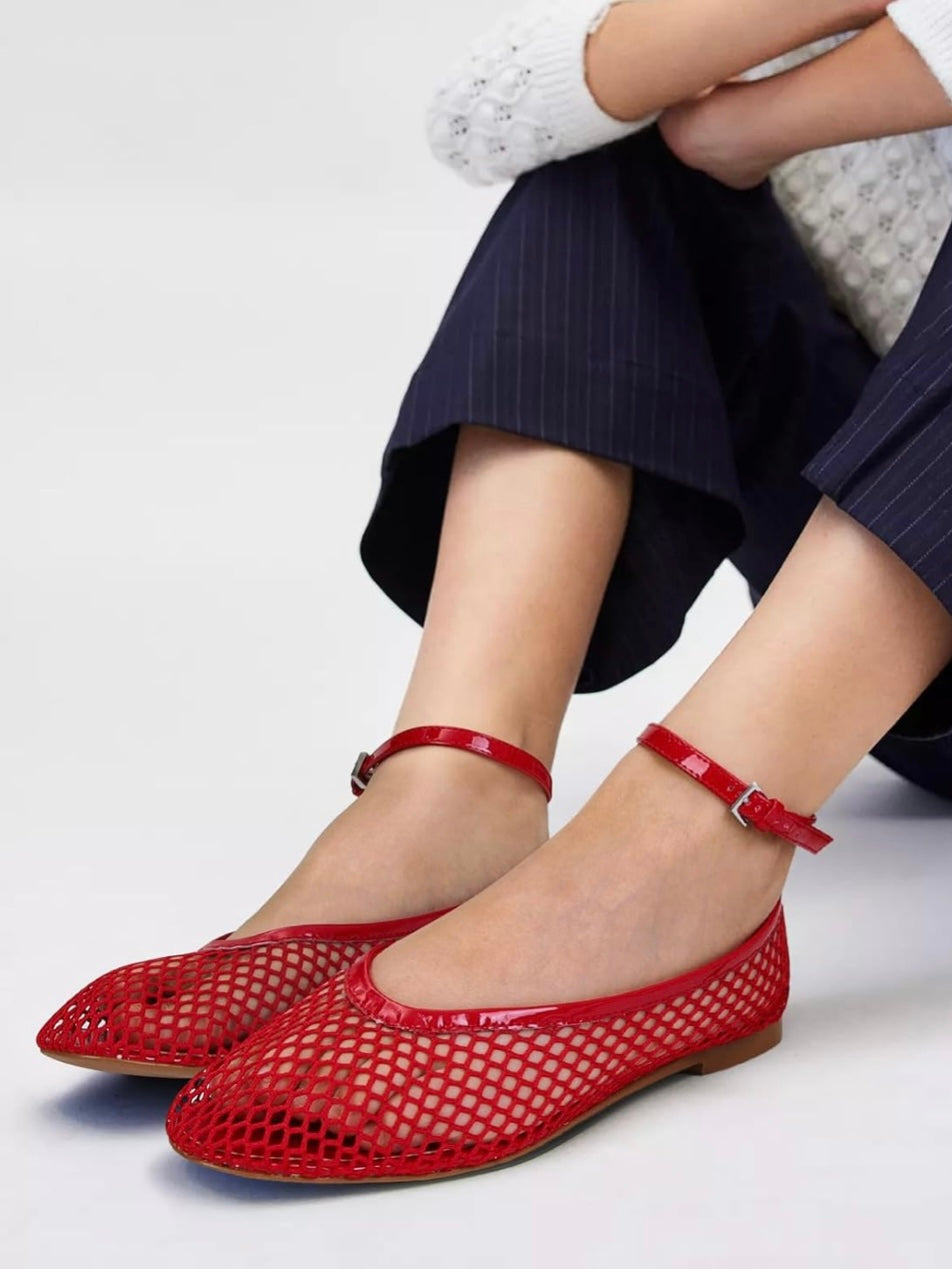 Solid colors net flats shoes ankle strap