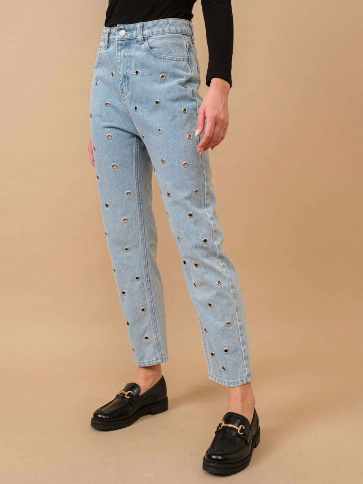 Light blue straight holes jeans pants