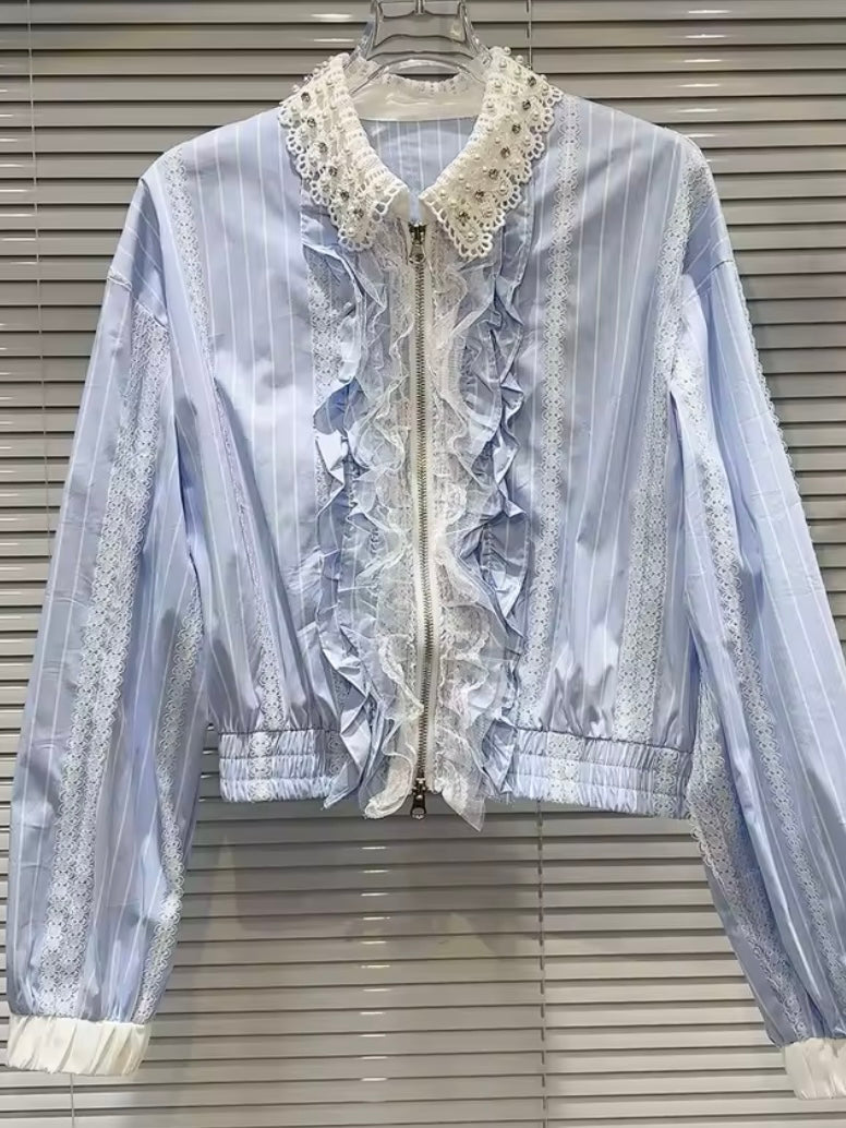 Light blue floral mix fabrics shacket