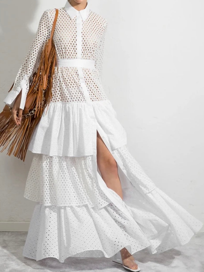 White net lace maxi dress