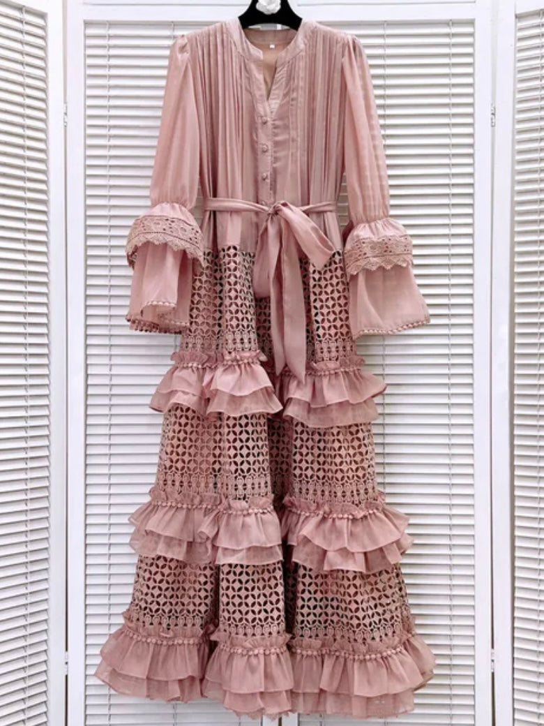 Old rose lace net maxi dress