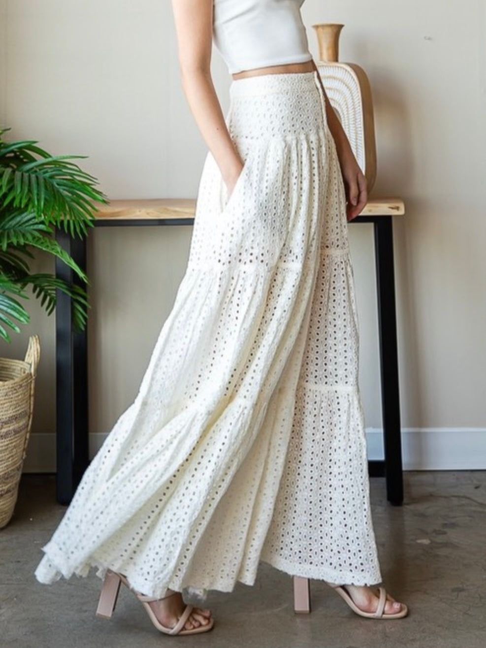 Off white eyelet maxi skirt