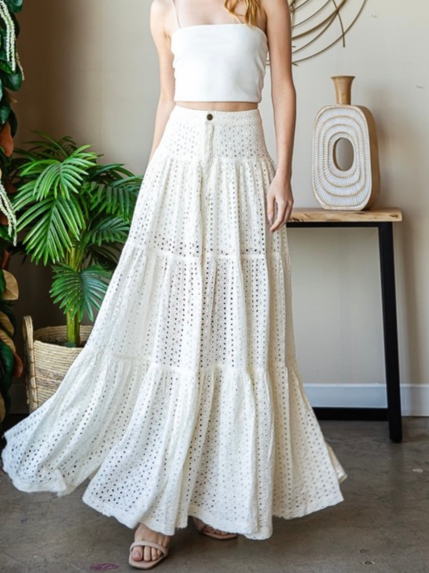 Off white eyelet maxi skirt