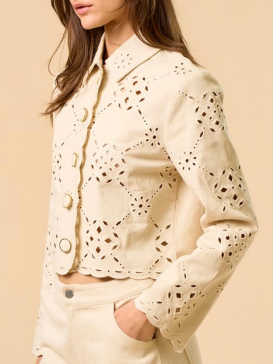 Beige lace cutout shirt