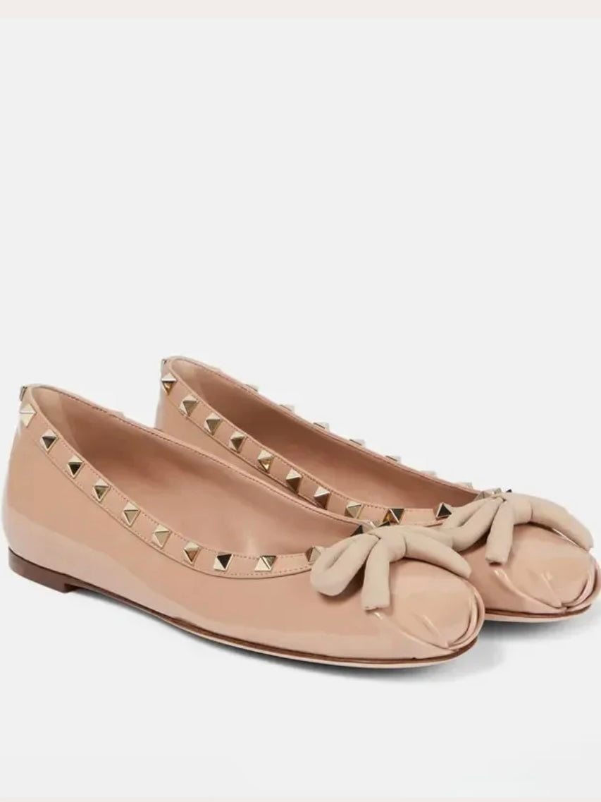 Beige ballet slip on flats loafers shoes