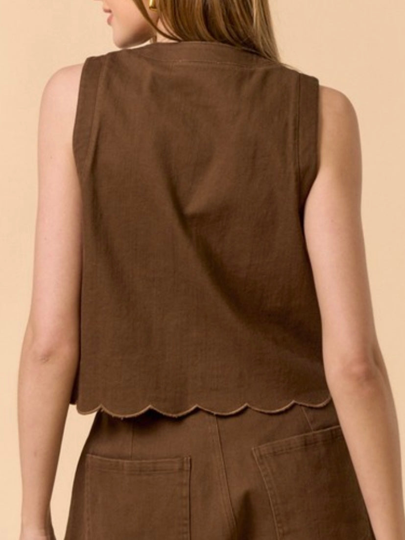 Brown floral embroidered texture vest (Copy)