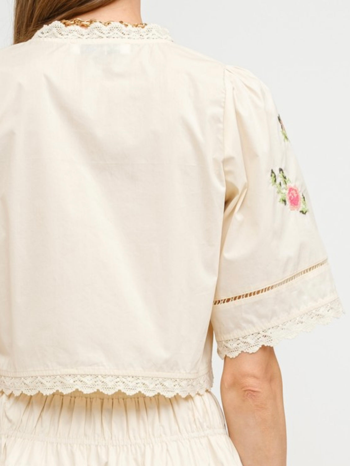 Beige floral crop top blouse