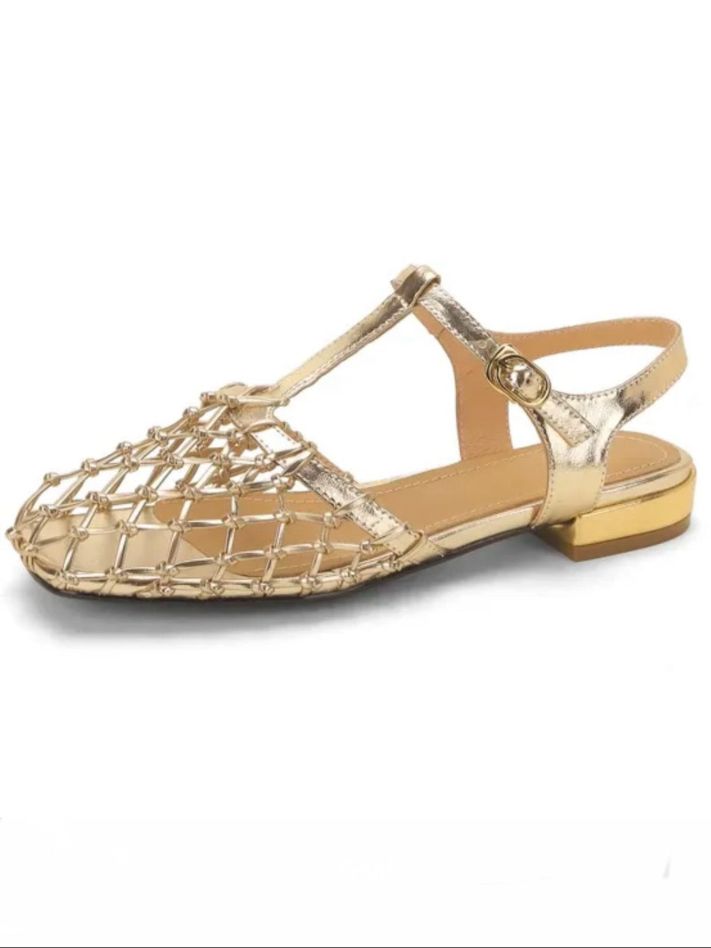 Gold net flat sandals