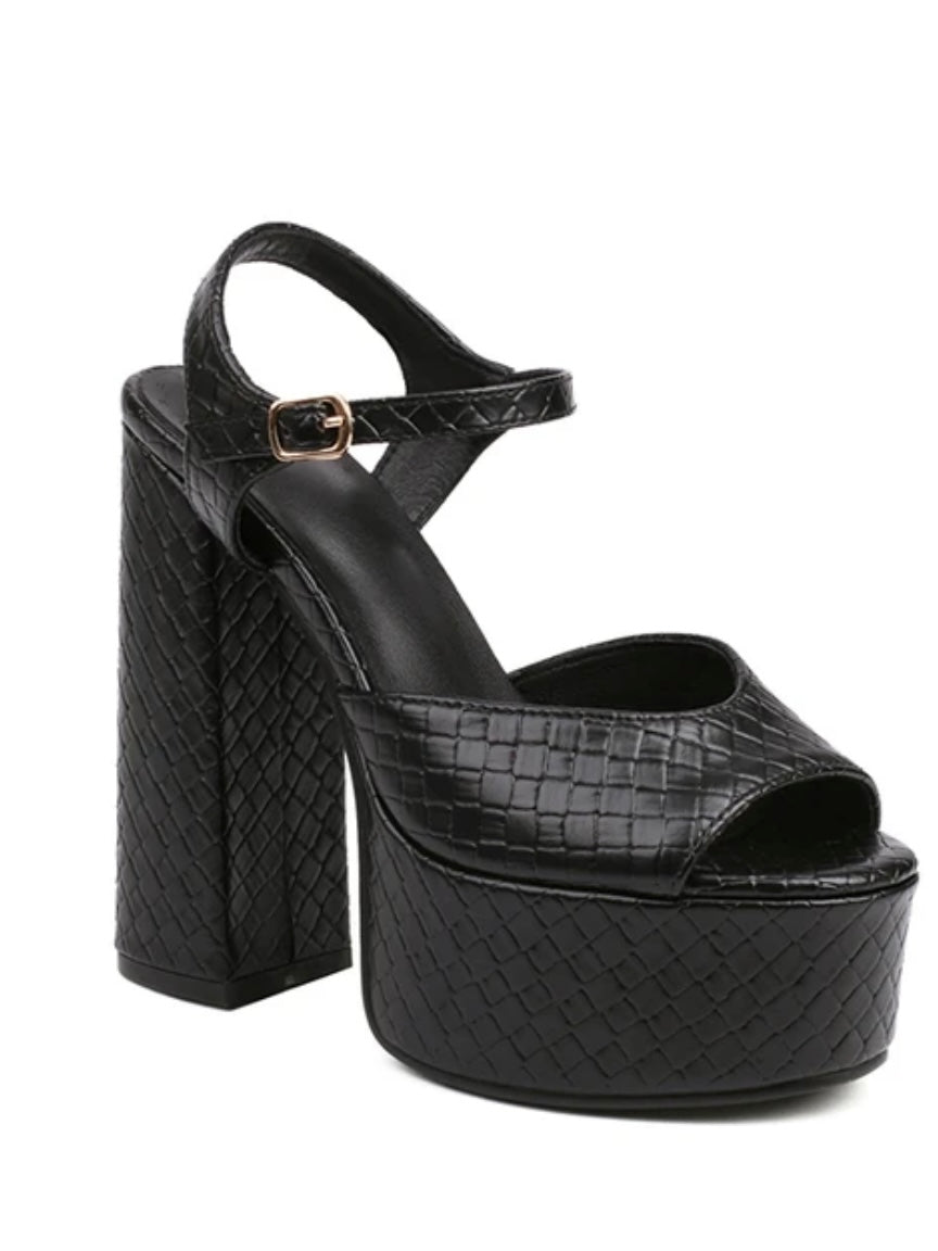 Black platform espadrille wedge high heels sandals
