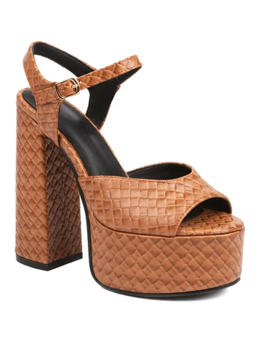 Brown platform espadrille wedge high heels sandals