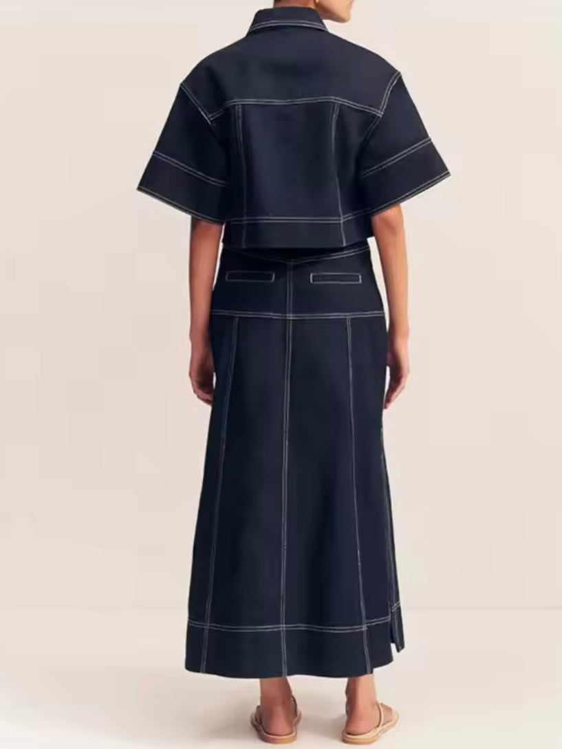 Dark blue denim Set of 2 shirt and skirt