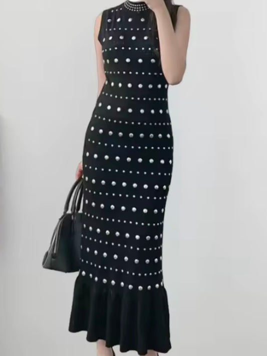 Black studded tube maxi dress