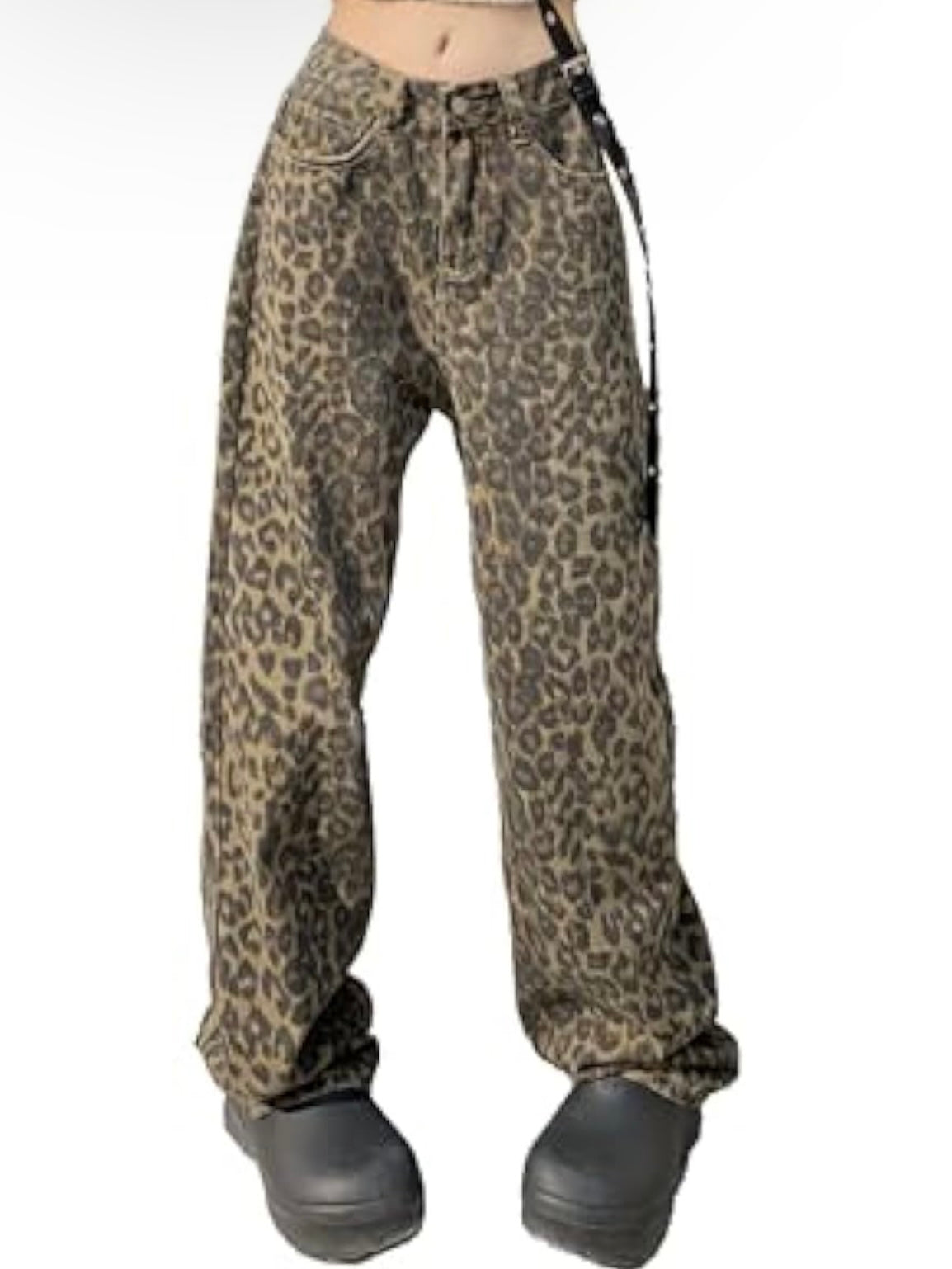 Leopard print jeans wide leg pants