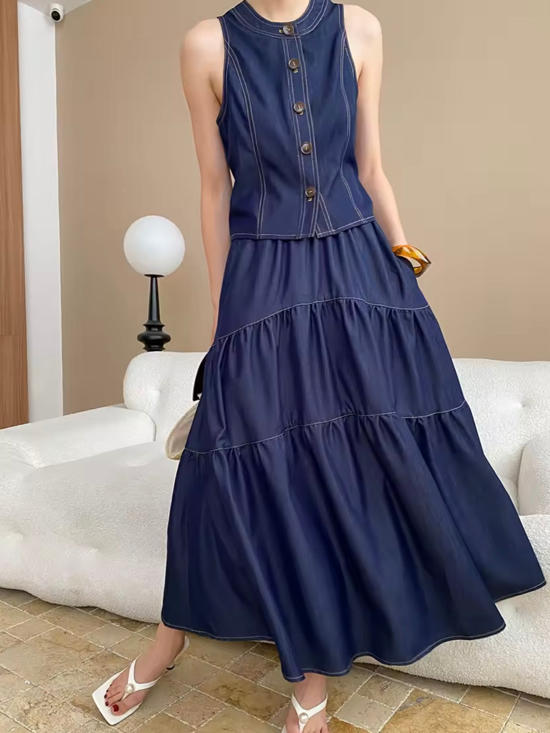Blue denim Set of 2 top and skirt