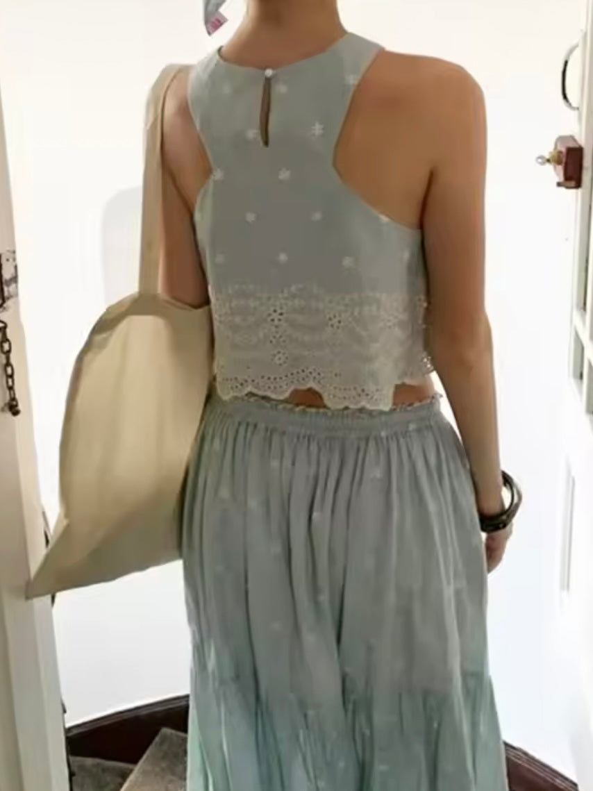 Light blue lace Set of 2 top and skirt