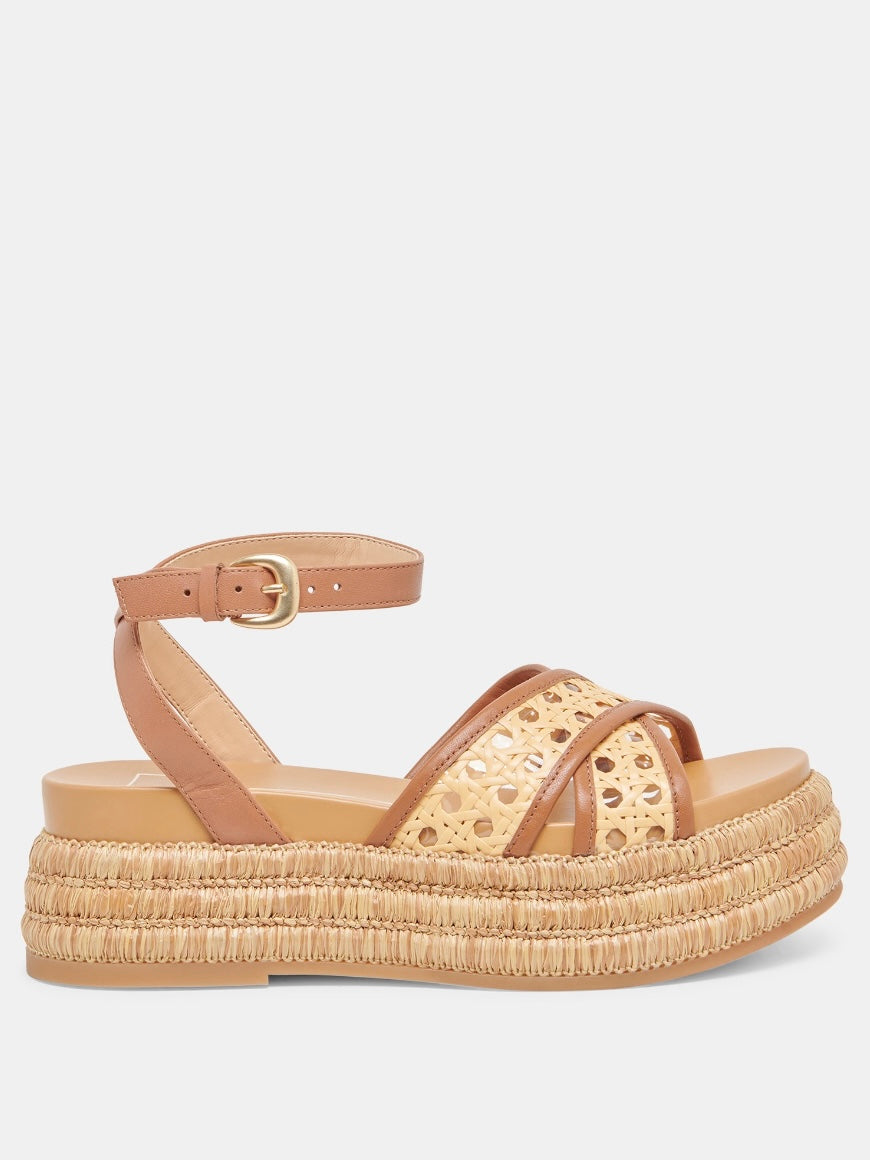 Beige and brown espadrilles flat platform sandals