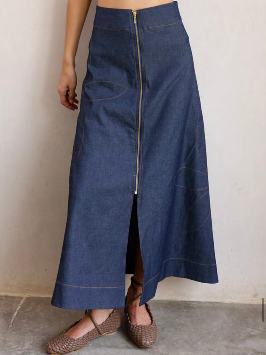 White and blue floral maxi skirt