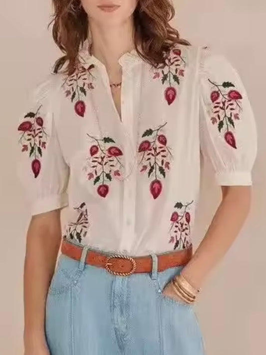 Off white floral embroidered shirt