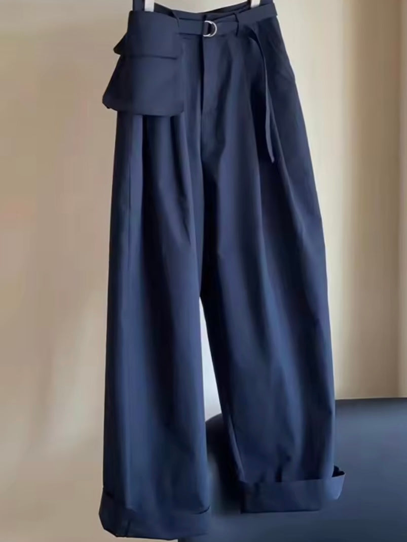 Mid blue ruffle side loose leg pants