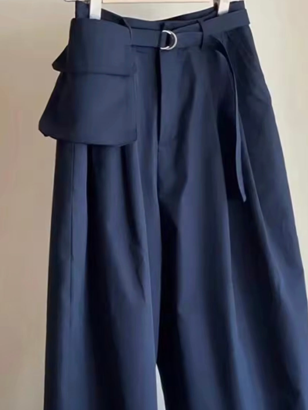 Mid blue ruffle side loose leg pants