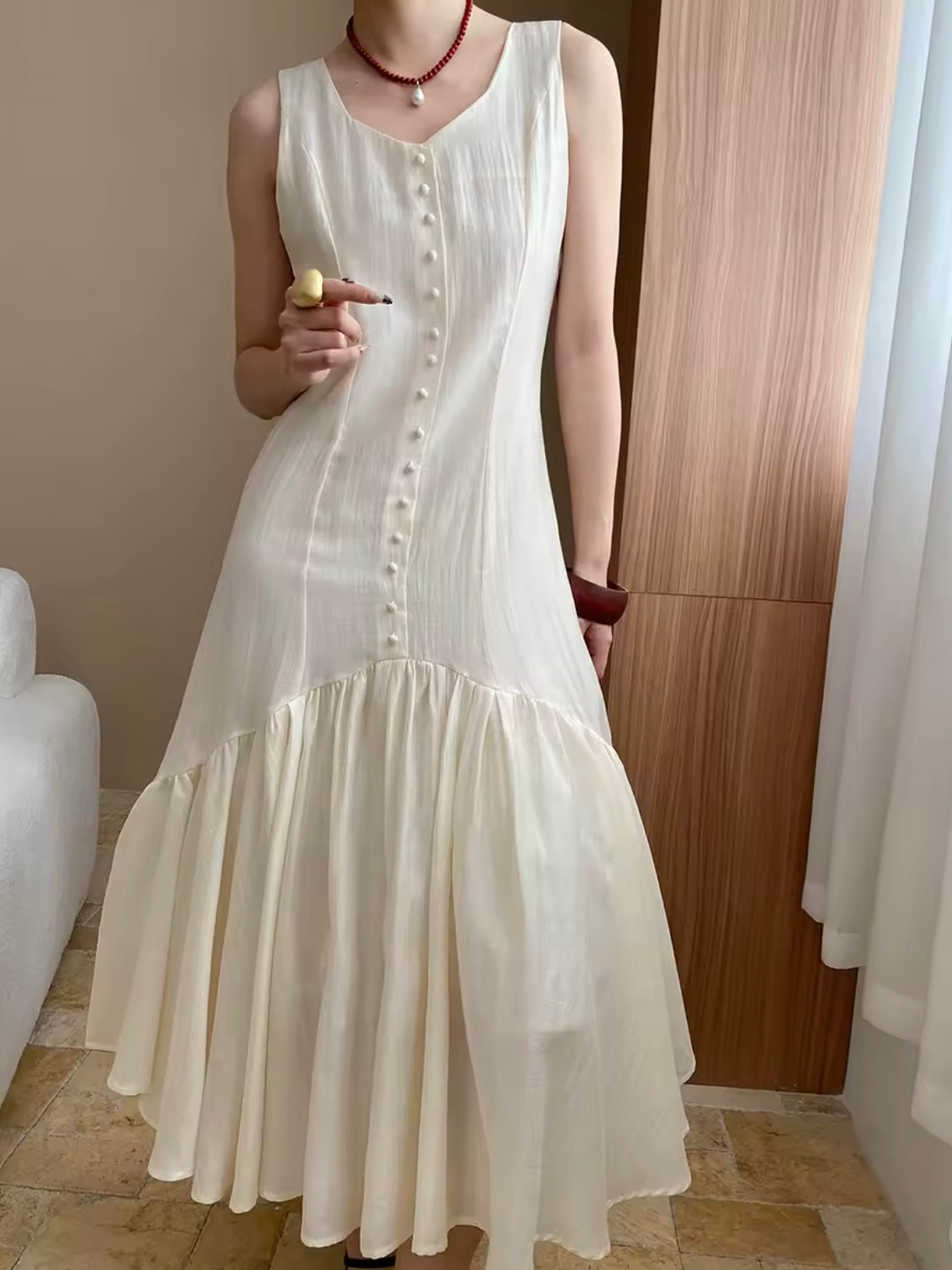 Off white sleeveless midi dress