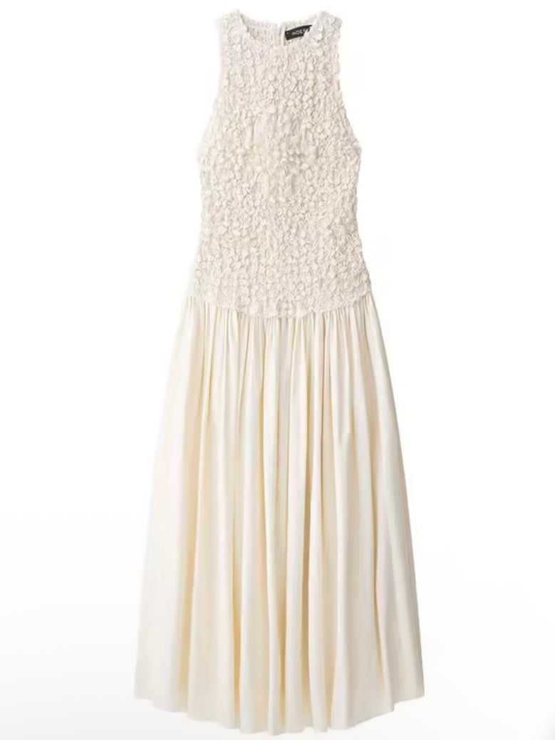 Off white sleeveless 3D textured maxi dress