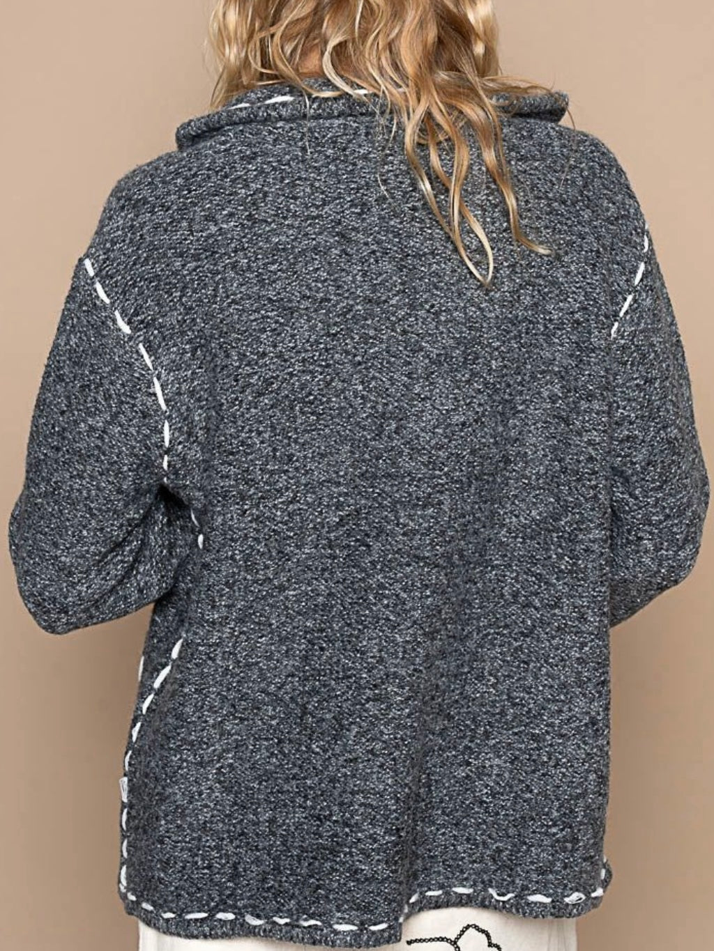 Dark gray seams details cardigan jacket
