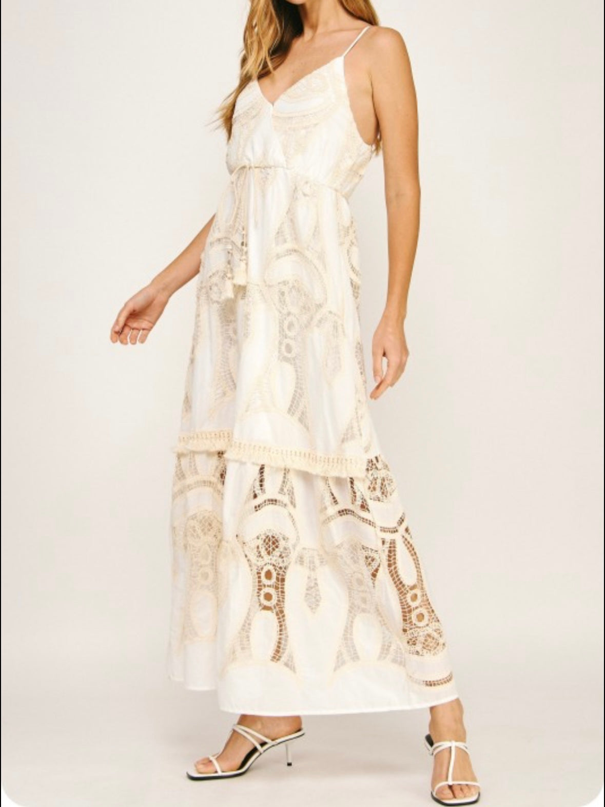 White crochet lining maxi dress
