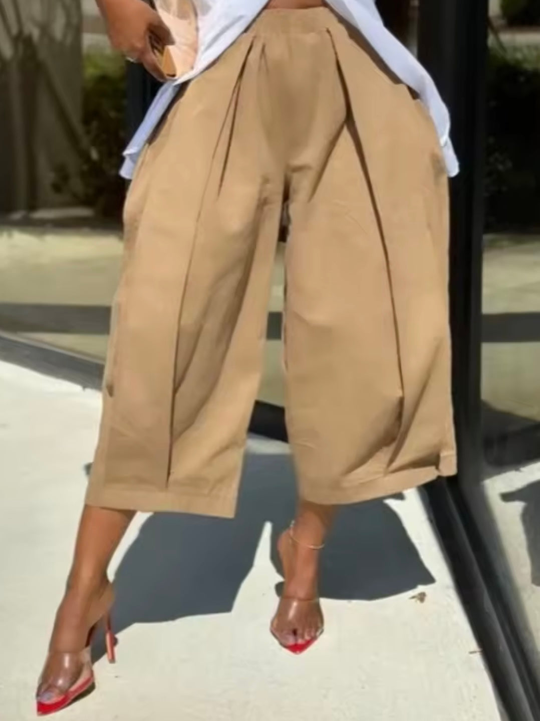 Caki wide loose patched pockets Capri cargo
