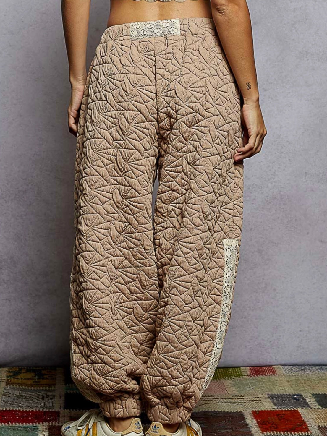 Beige Set quilted cargo patched jacket and pants