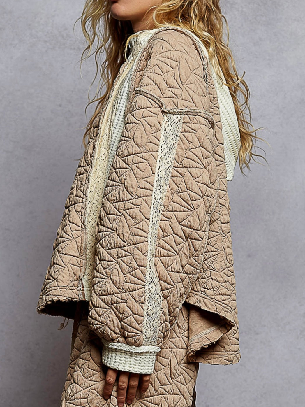 Beige Set quilted cargo patched jacket and pants