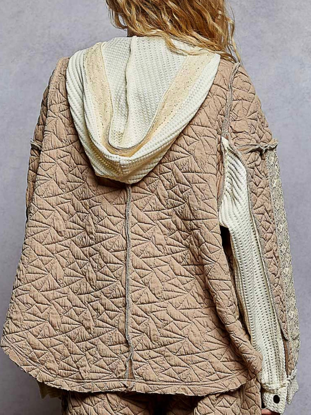 Beige Set quilted cargo patched jacket and pants