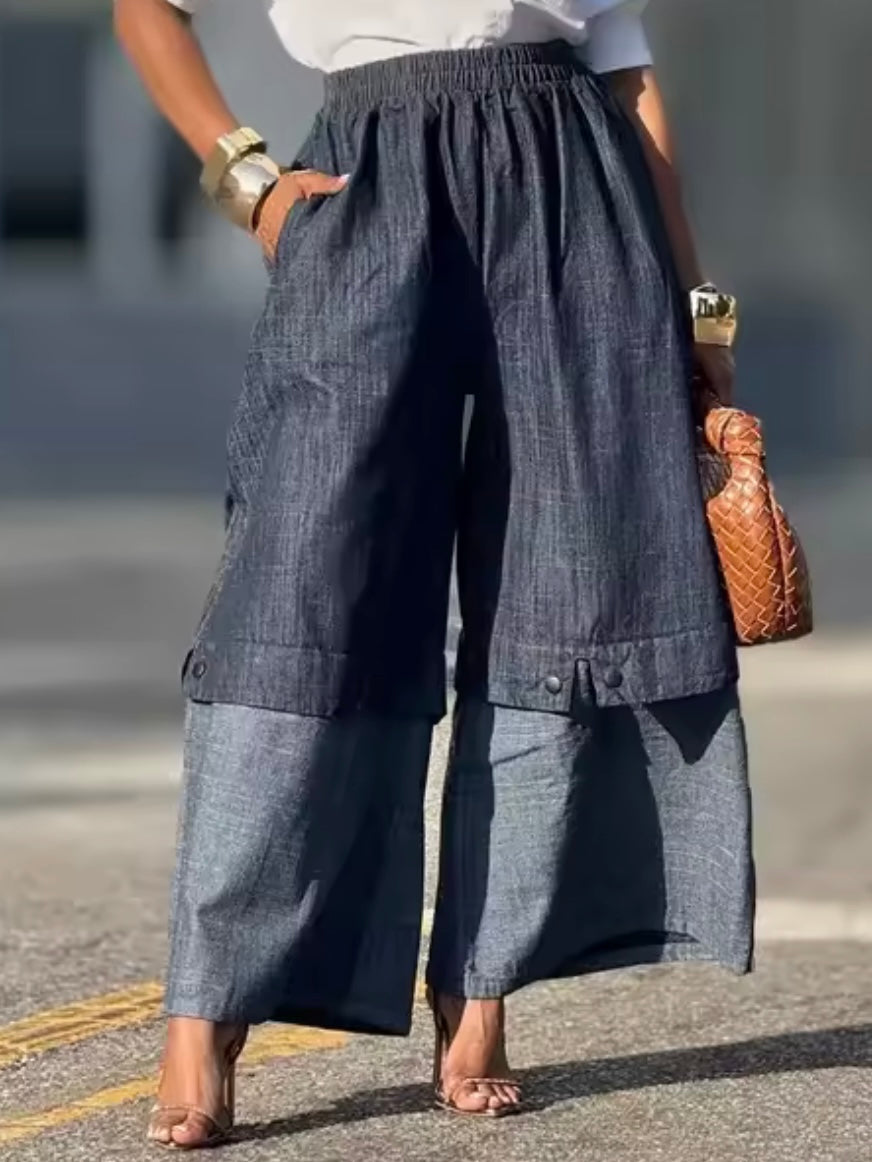 Blue denim extra wide loose pants