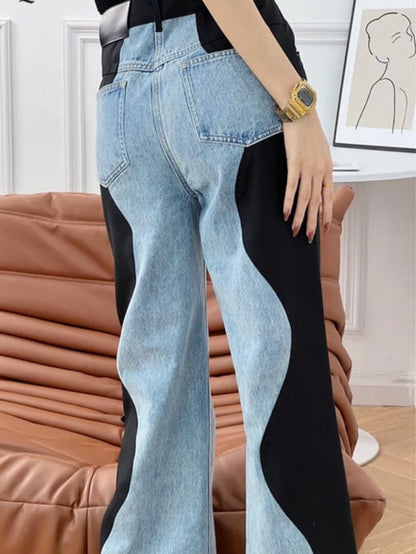 Blue jeans and black wavy straight pants